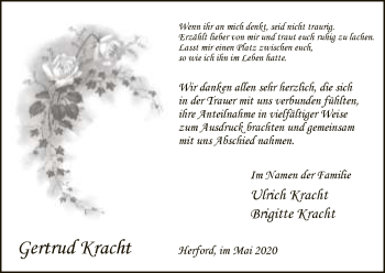 Traueranzeige von Gertrud Kracht von Neue Westfälische