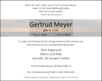 Traueranzeige von Gertrud Meyer von Neue Westfälische