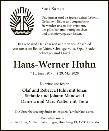 Traueranzeige von Hans-Werner Huhn von Neue Westfälische