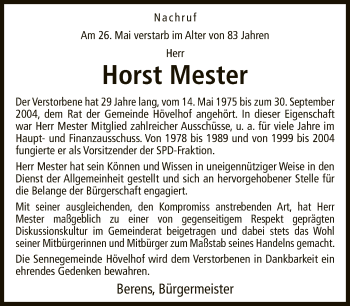 Traueranzeige von Horst Mester von Neue Westfälische