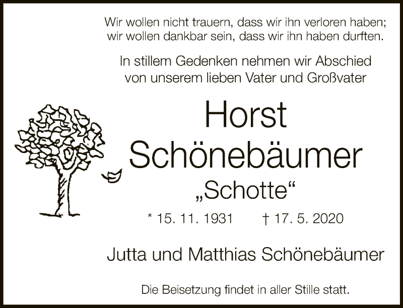  Traueranzeige für Horst Schönebäumer vom 23.05.2020 aus Neue Westfälische