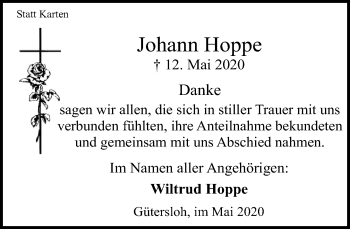 Traueranzeige von Johann Hoppe von Neue Westfälische