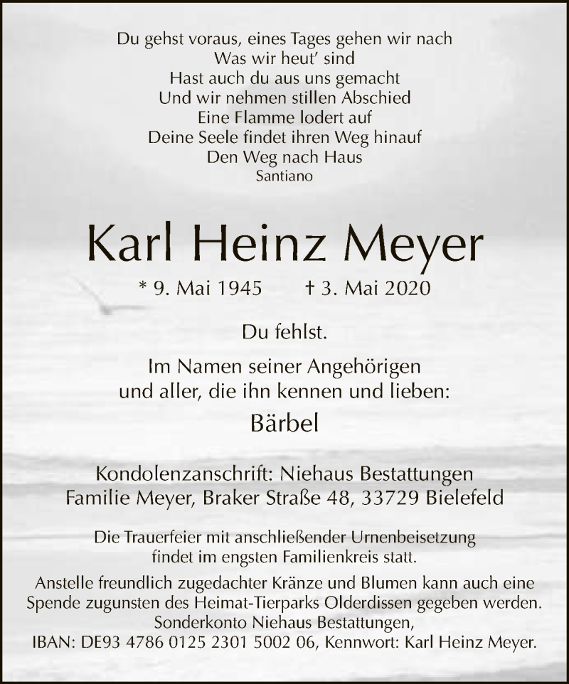  Traueranzeige für Karl Heinz Meyer vom 09.05.2020 aus Neue Westfälische