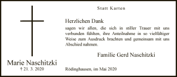 Traueranzeige von Marie Naschitzki von Neue Westfälische