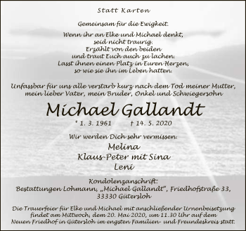 Traueranzeige von Michael Gallandt von Neue Westfälische