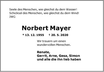 Traueranzeige von Norbert Mayer von Neue Westfälische