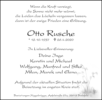 Traueranzeige von Otto Rusche von Neue Westfälische