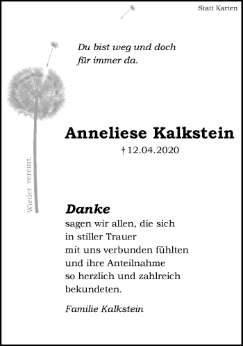 Traueranzeige von Anneliese Kalkstein von Neue Westfälische