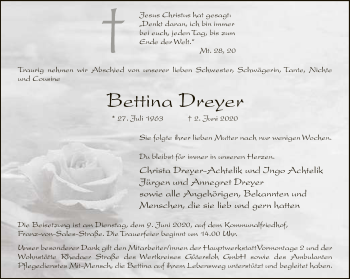 Traueranzeige von Bettina Dreyer von Neue Westfälische
