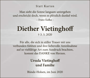 Traueranzeige von Diether Vietinghoff von Neue Westfälische