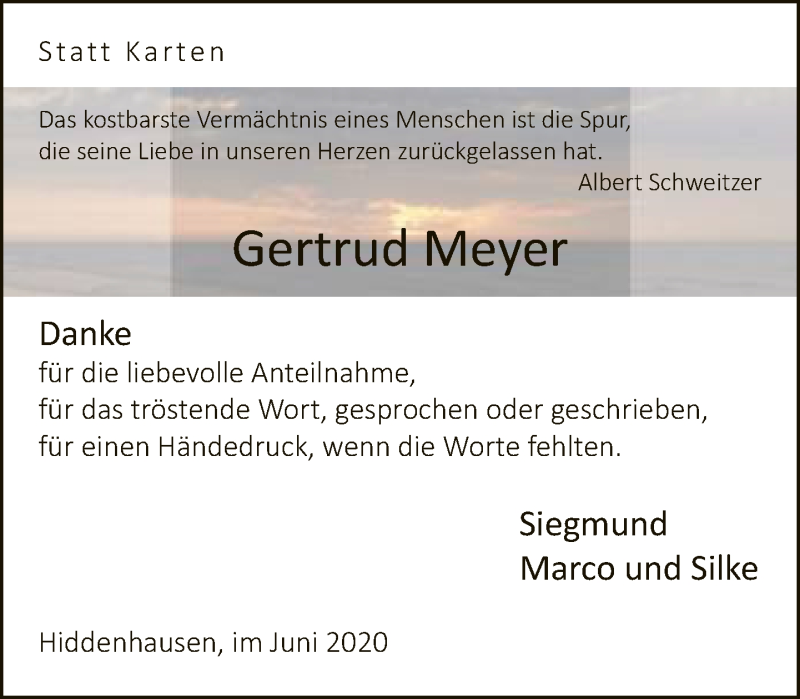  Traueranzeige für Gertrud Meyer vom 27.06.2020 aus Neue Westfälische
