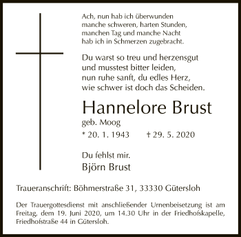 Traueranzeige von Hannelore Brust von Neue Westfälische