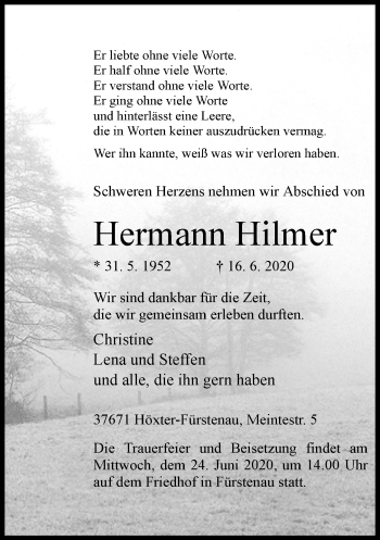 Traueranzeige von Hermann Hilmer von Neue Westfälische
