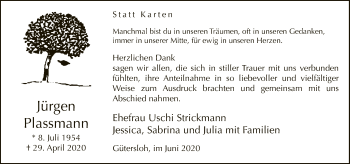 Traueranzeige von Jürgen Plassmann von Neue Westfälische
