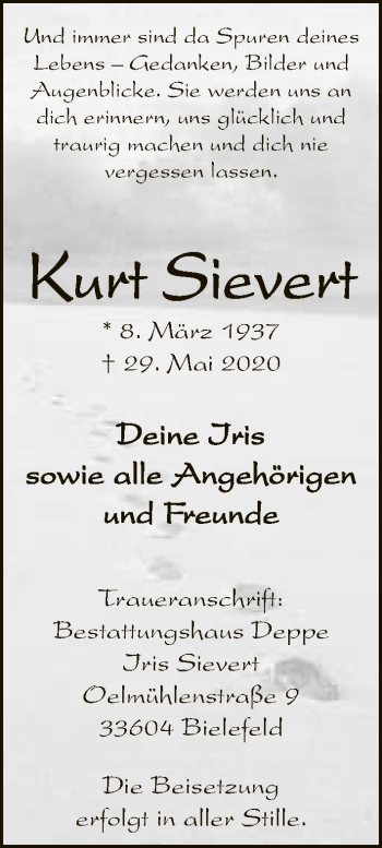 Traueranzeige von Kurt Sievert von Neue Westfälische