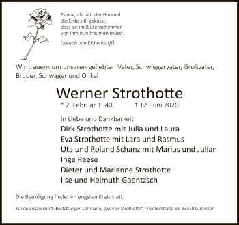 Traueranzeige von Werner Strothotte von Neue Westfälische