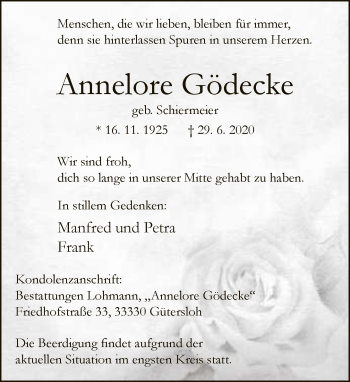 Traueranzeige von Annelore Gödecke von Neue Westfälische