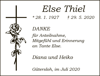 Traueranzeige von Else Thiel von Neue Westfälische