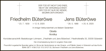 Traueranzeige von Friedhelm Büteröwe von Neue Westfälische