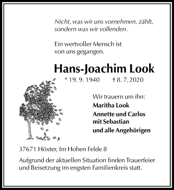 Traueranzeige von Hans-Joachim Look von Neue Westfälische