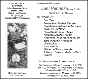 Traueranzeige von Leni Henneke von Neue Westfälische