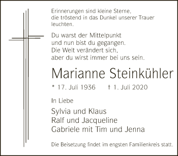 Traueranzeige von Marianne Steinkühler von Neue Westfälische