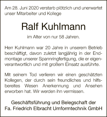 Traueranzeige von Ralf Kuhlmann von Neue Westfälische
