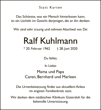 Traueranzeige von Ralf Kuhlmann von Neue Westfälische
