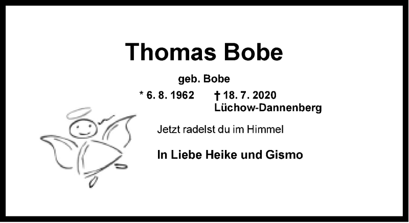  Traueranzeige für Thomas Bobe vom 22.07.2020 aus Neue Westfälische