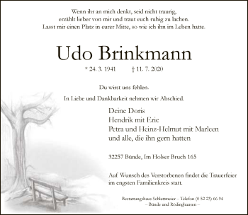Traueranzeige von Udo Brinkmann von Neue Westfälische