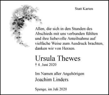 Traueranzeige von Ursula Thewes von Neue Westfälische