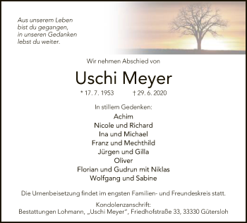 Traueranzeige von Uschi Meyer von Neue Westfälische