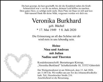Traueranzeige von Veronika Burkhard von Neue Westfälische