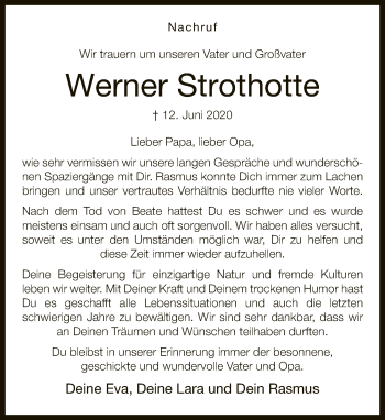 Traueranzeige von Werner Strothotte von Neue Westfälische