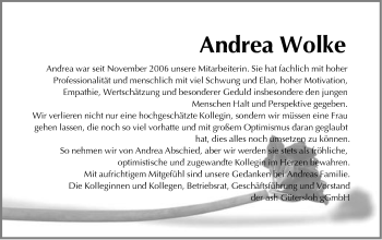 Traueranzeige von Andrea Wolke von Neue Westfälische