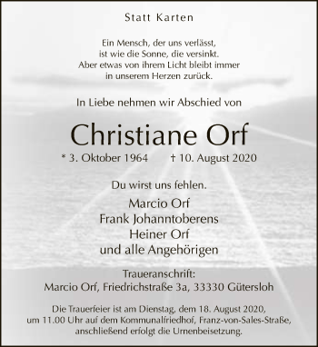 Traueranzeige von Christiane Orf von Neue Westfälische