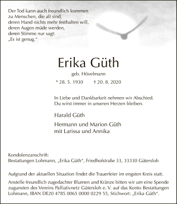 Traueranzeige von Erika Güth von Neue Westfälische