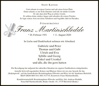 Traueranzeige von Franz Martinschledde von Neue Westfälische
