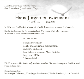 Traueranzeige von Hans-Jürgen Schwiemann von Neue Westfälische