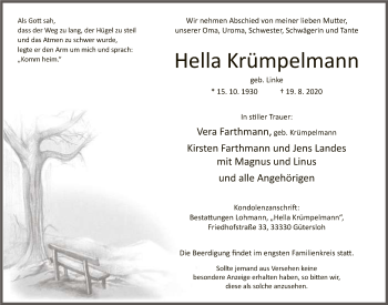 Traueranzeige von Hella Krümpelmann von Neue Westfälische