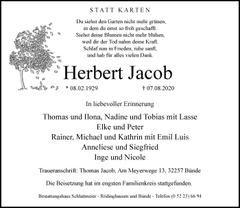 Traueranzeige von Herbert Jacob von Neue Westfälische
