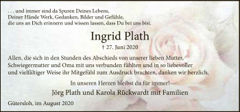 Traueranzeige von Ingrid Plath von Neue Westfälische