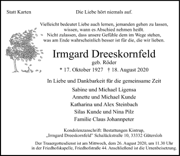 Traueranzeige von Irmgard Dreeskornfeld von Neue Westfälische