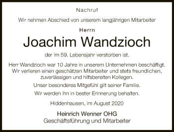 Traueranzeige von Joachim Wandzioch von Neue Westfälische