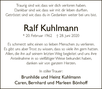 Traueranzeige von Ralf Kuhlmann von Neue Westfälische
