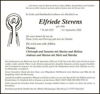 Traueranzeige von Elfriede Stevens von Neue Westfälische