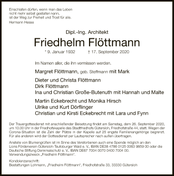 Traueranzeige von Friedhelm Flöttmann von Neue Westfälische