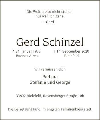 Traueranzeige von Gerd Schinzel von Neue Westfälische