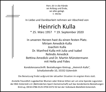 Traueranzeige von Heinrich Kulla von Neue Westfälische