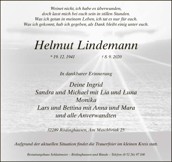 Traueranzeige von Helmut Lindemann von Neue Westfälische